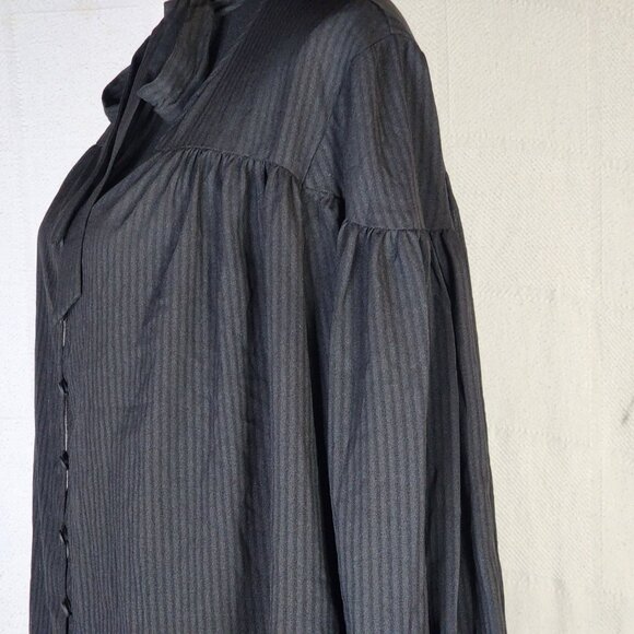 Time and Tru Black Soot Long Sleeve Tie Neck Polyester Relaxed Fit Button Up Top - Picture 11 of 16